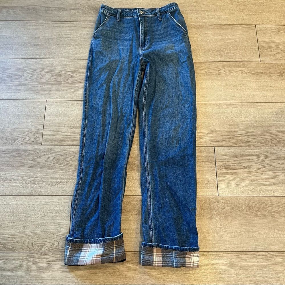 Hollister High Waisted Faded Flannel Cuffed Medium Wash Women’s Jeans sz 27
